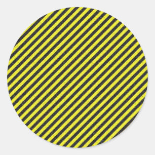 Thin Black and Yellow Diagonal Stripes Classic Round Sticker