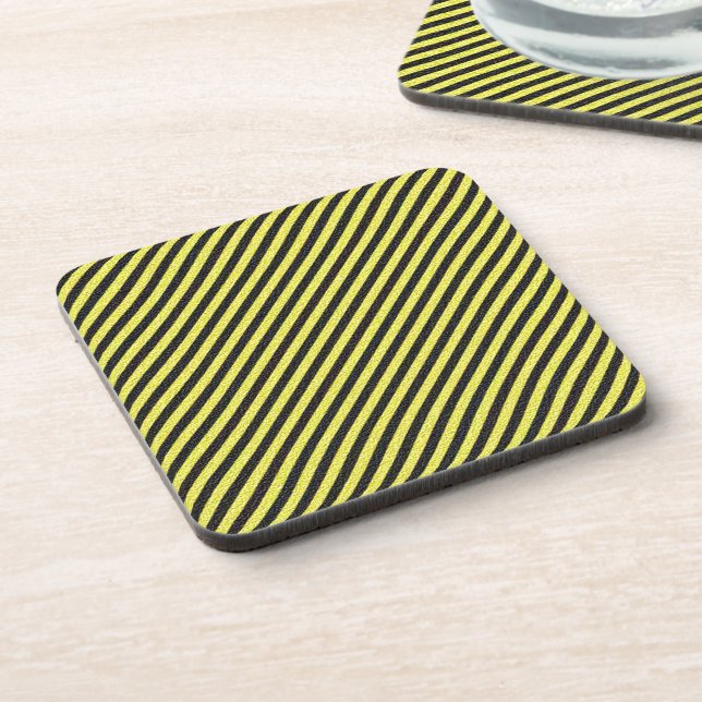 Thin Black and Yellow Diagonal Stripes Coaster (Left Side)
