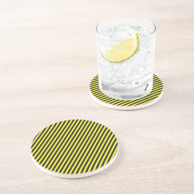 Thin Black and Yellow Diagonal Stripes Coaster (Side)