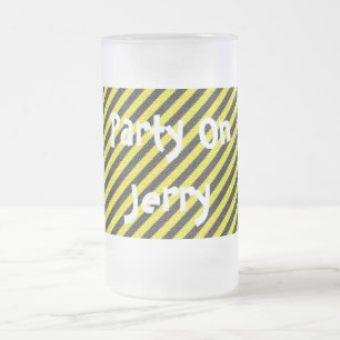 Thin Black and Yellow Diagonal Stripes Frosted Glass Beer Mug