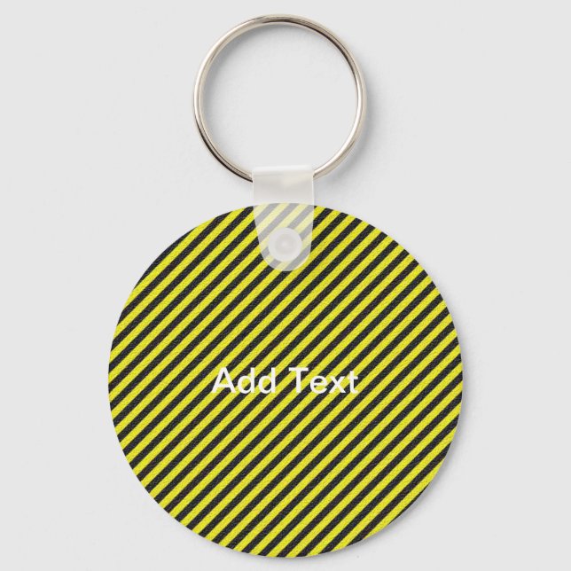 Thin Black and Yellow Diagonal Stripes Key Ring (Front)