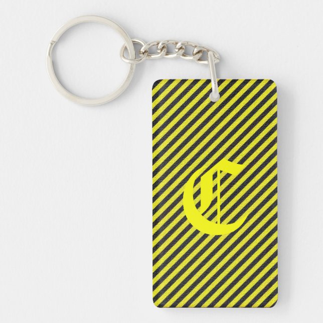 Thin Black and Yellow Diagonal Stripes Key Ring (Front)