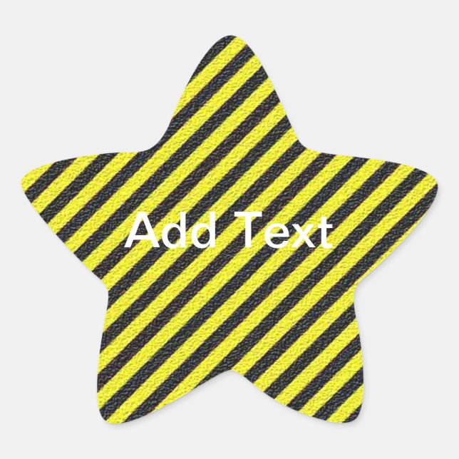 Thin Black and Yellow Diagonal Stripes Your Text Star Sticker (Front)