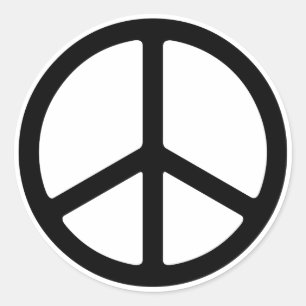 Thin Black on White Peace Symbol Classic Round Sticker