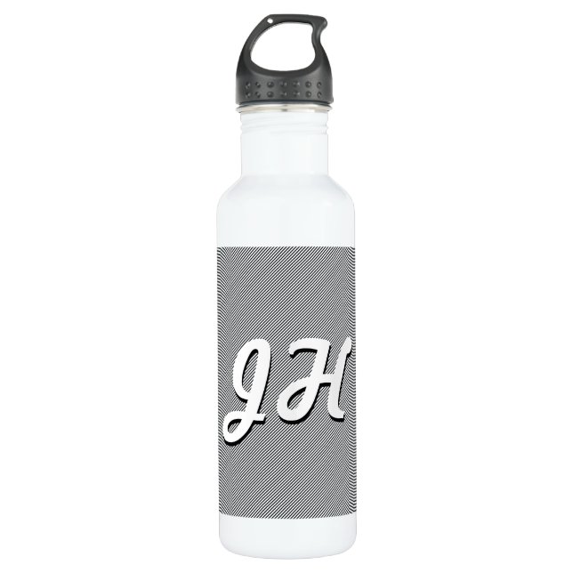 Thin Black & White Stripes | Retro-Styled Initials 710 Ml Water Bottle (Front)