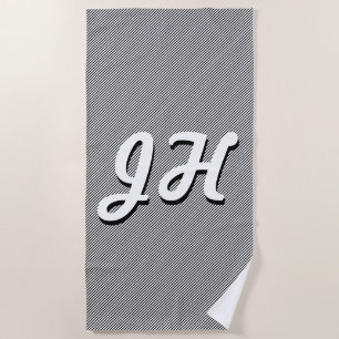 Thin Black & White Stripes Retro-Styled Initials Beach Towel