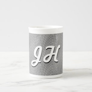 Thin Black & White Stripes Retro-Styled Initials Bone China Mug