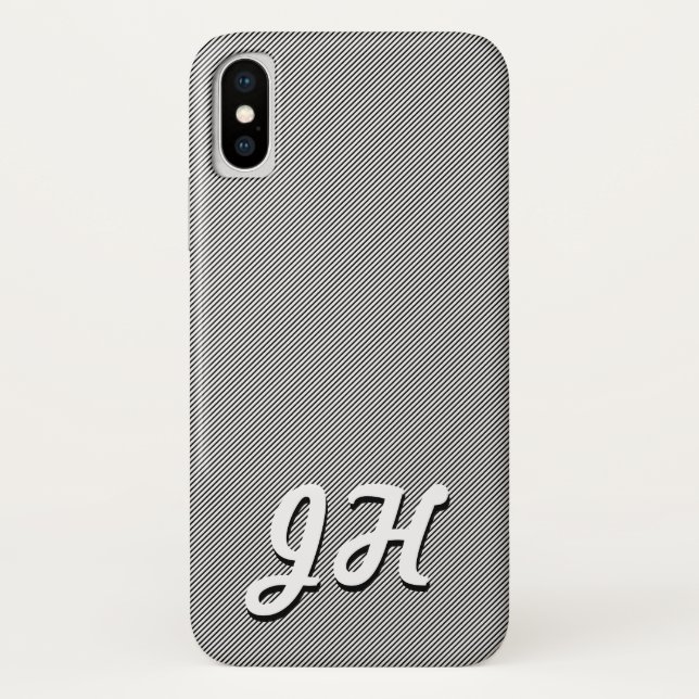 Thin Black & White Stripes | Retro-Styled Initials Case-Mate iPhone Case (Back)