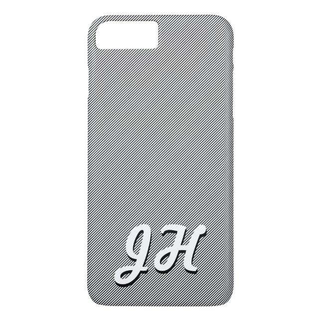 Thin Black & White Stripes | Retro-Styled Initials Case-Mate iPhone Case (Back)