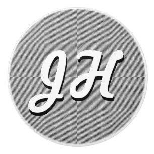 Thin Black & White Stripes Retro-Styled Initials Ceramic Knob