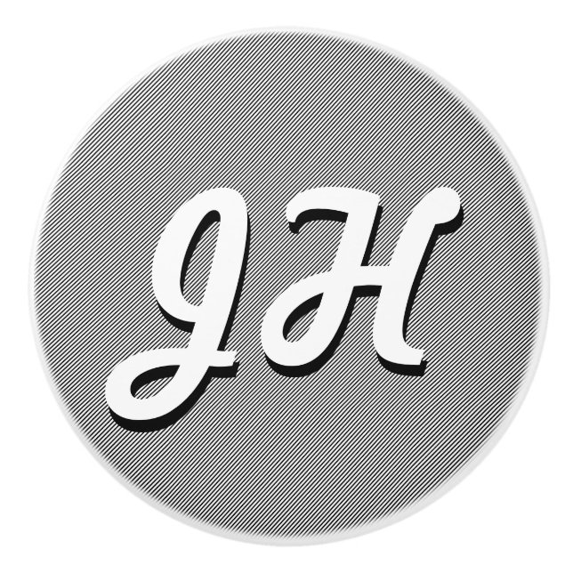Thin Black & White Stripes | Retro-Styled Initials Ceramic Knob (Front)
