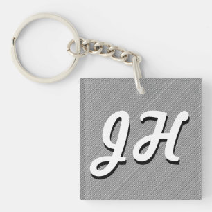 Thin Black & White Stripes   Retro-Styled Initials Key Ring