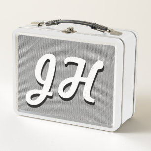 Thin Black & White Stripes   Retro-Styled Initials Metal Lunch Box