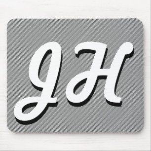 Thin Black & White Stripes Retro-Styled Initials Mouse Mat