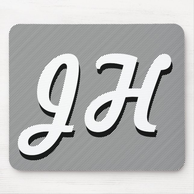 Thin Black & White Stripes | Retro-Styled Initials Mouse Mat (Front)