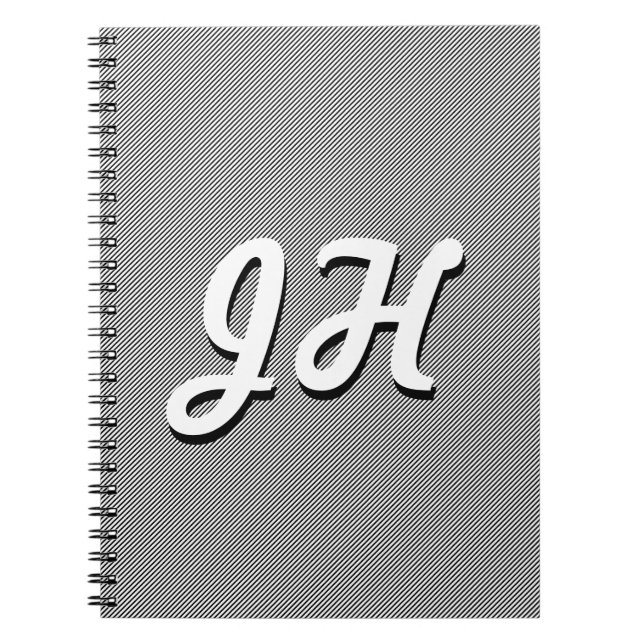 Thin Black & White Stripes | Retro-Styled Initials Notebook (Front)