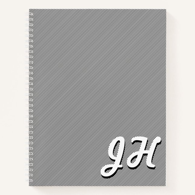 Thin Black & White Stripes | Retro-Styled Initials Notebook (Front)