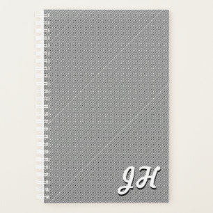 Thin Black & White Stripes Retro-Styled Initials Planner