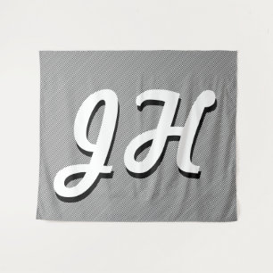Thin Black & White Stripes   Retro-Styled Initials Tapestry