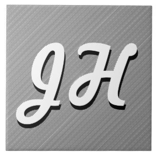 Thin Black & White Stripes   Retro-Styled Initials Tile