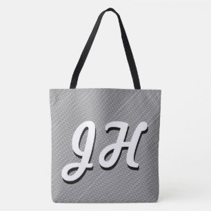 Thin Black & White Stripes   Retro-Styled Initials Tote Bag