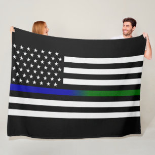 Thin Blue/Green Line Flag Fleece Blanket