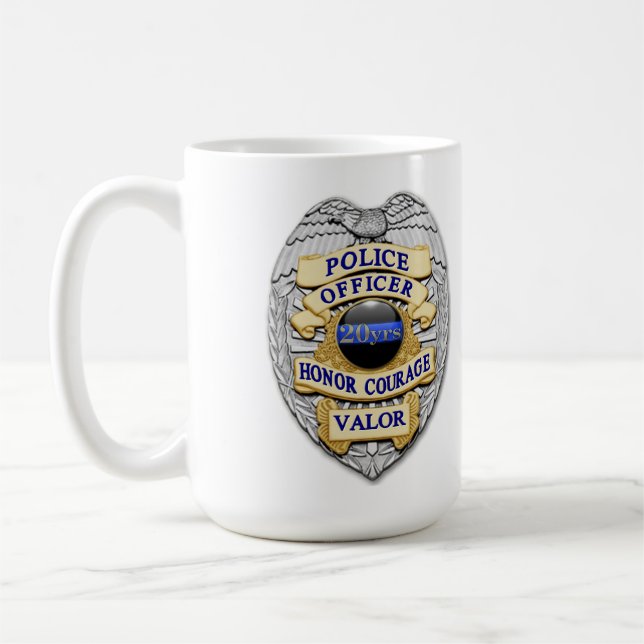 Thin Blue Line - 20 Yr Achievement Police Badge Coffee Mug (Left)