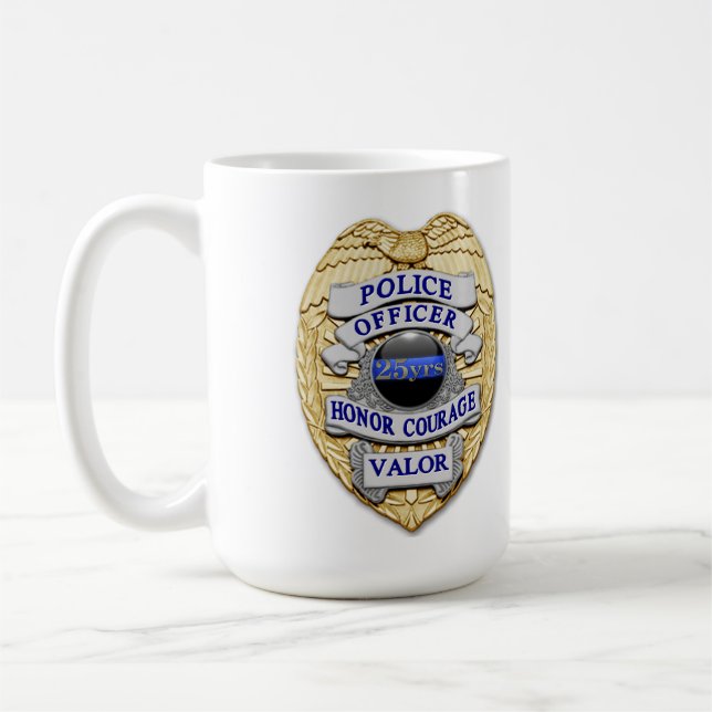 Thin Blue Line - 25 Yr Achievement Police Badge Coffee Mug (Left)