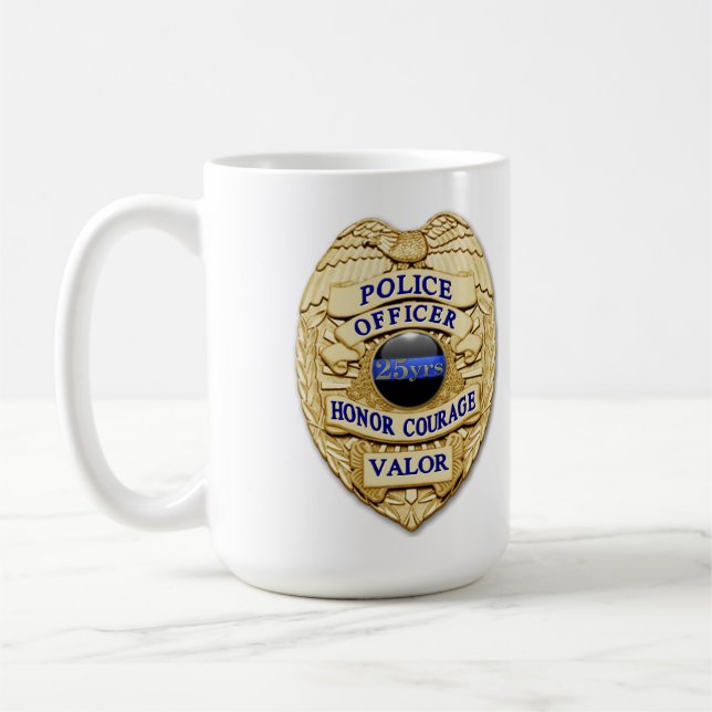 Thin Blue Line - 25 Yr Achievement Police Badge Coffee Mug (Left)