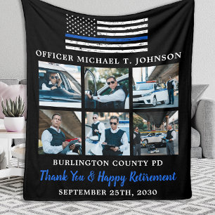 Thin Blue Line 6 Picture Police Officer Retirement Fleece Blanket