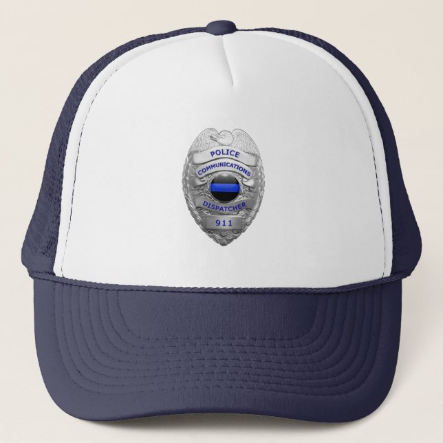 Thin Blue Line 911 Communications Badge  Trucker Hat (Front)