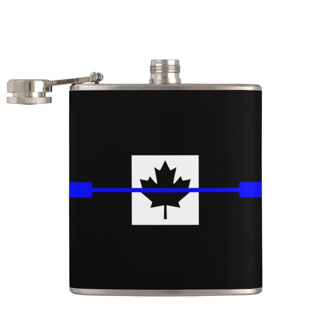 Thin Blue Line Accent on Canadian Flag Hip Flask (Opened)
