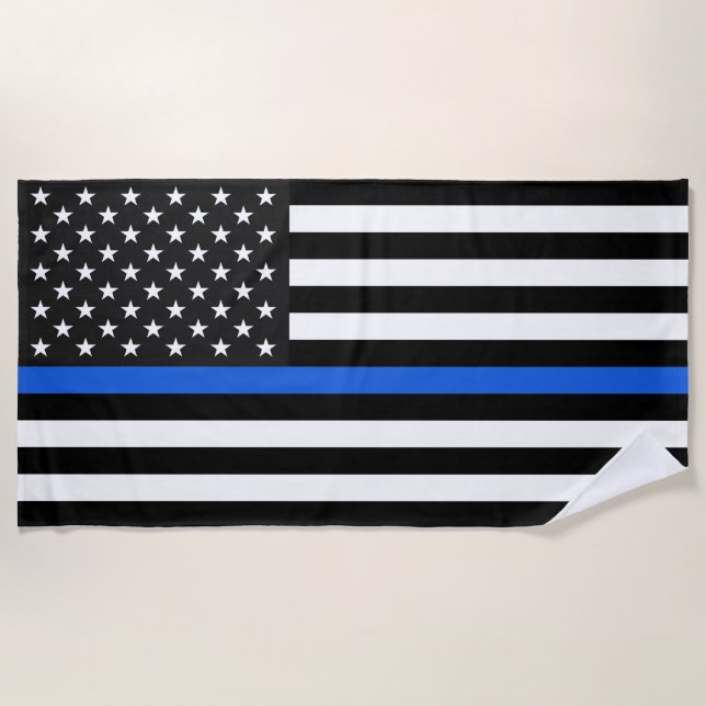 Thin Blue Line American Flag Beach Towel (Front)