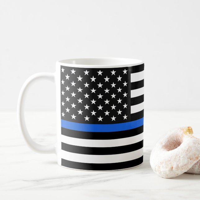Thin Blue Line American Flag Coffee Mug (With Donut)