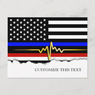 Thin Blue Line American Flag Custom text Postcard