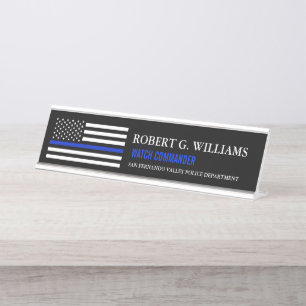 Thin Blue Line American Flag Customised Desk Name Plate