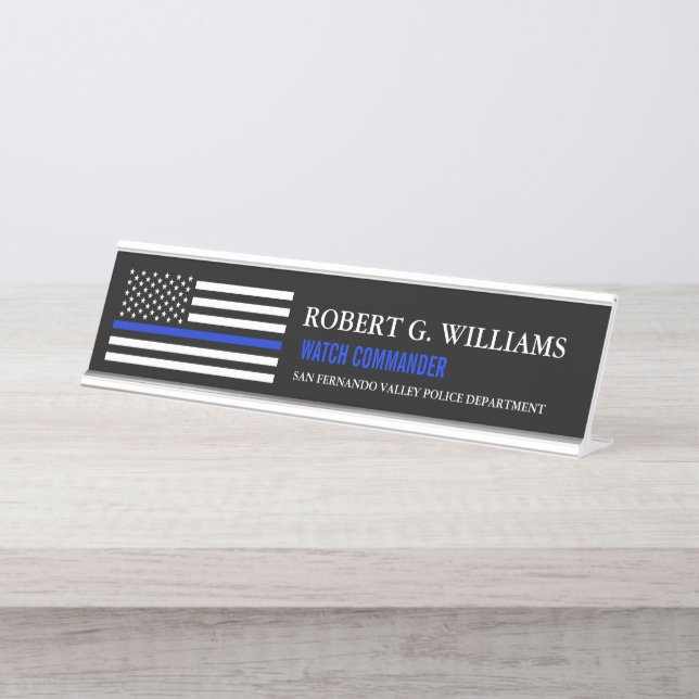 Thin Blue Line American Flag Customised Desk Name Plate (Front)