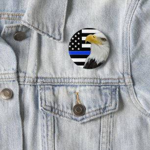 Thin Blue Line American Flag Eagle Pin/ 6 Cm Round Badge
