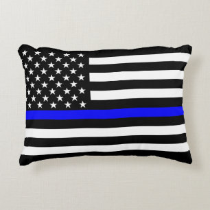 Thin Blue Line American Flag Graphic Decor Decorative Cushion