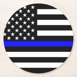 Thin Blue Line American Flag Graphic Decor Round Paper Coaster