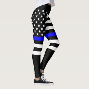 Thin Blue Line American Flag graphic on Leggings