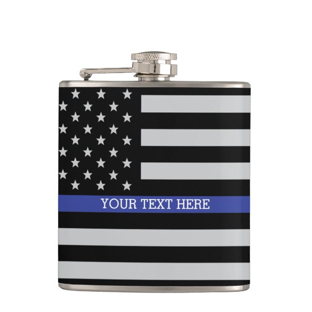 Thin Blue Line - American Flag Hip Flask (Front)