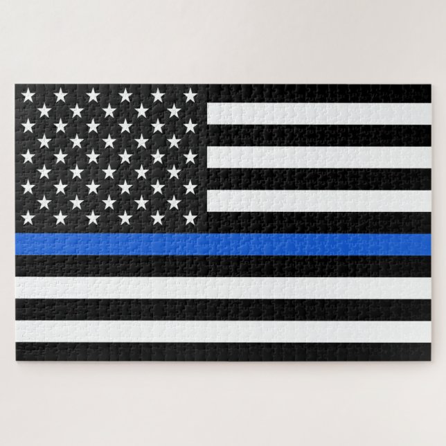 Thin Blue Line American Flag Jigsaw Puzzle (Horizontal)