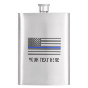 Thin blue line american flag law enforcement drink hip flask