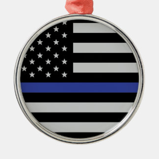 Thin Blue Line - American Flag Metal Tree Decoration