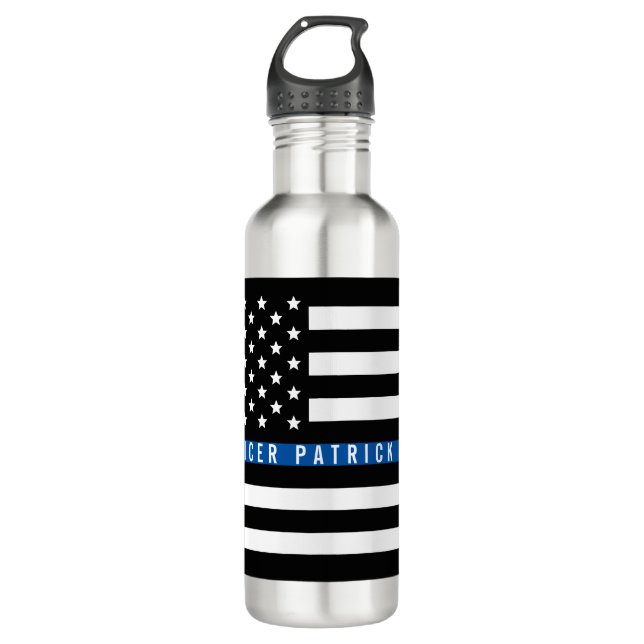 Thin Blue Line American Flag Monogram 710 Ml Water Bottle (Front)