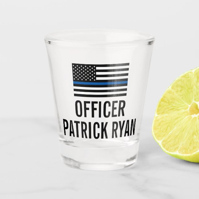 Thin Blue Line American Flag Monogram Name Shot Glass (Front)