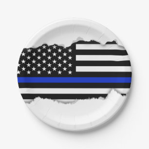 Thin Blue Line American Flag Paper Plate