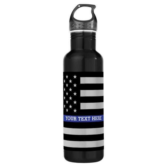 Thin Blue Line - American Flag Personalised Custom 710 Ml Water Bottle (Front)