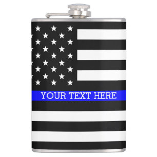 Thin Blue Line - American Flag Personalised Custom Hip Flask